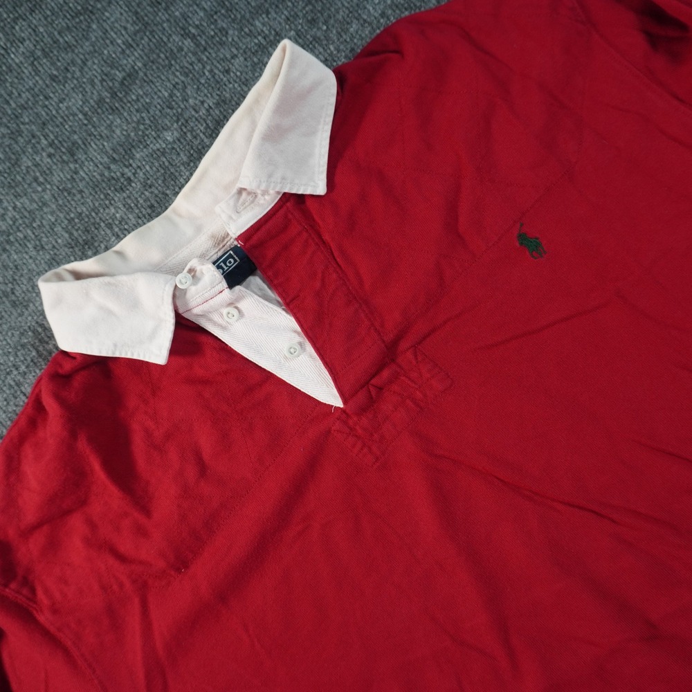 Polo Ralph Lauren Rugby Shirt Mens 3XL Big Red Long Sleeve Quilted Shoulder Pony